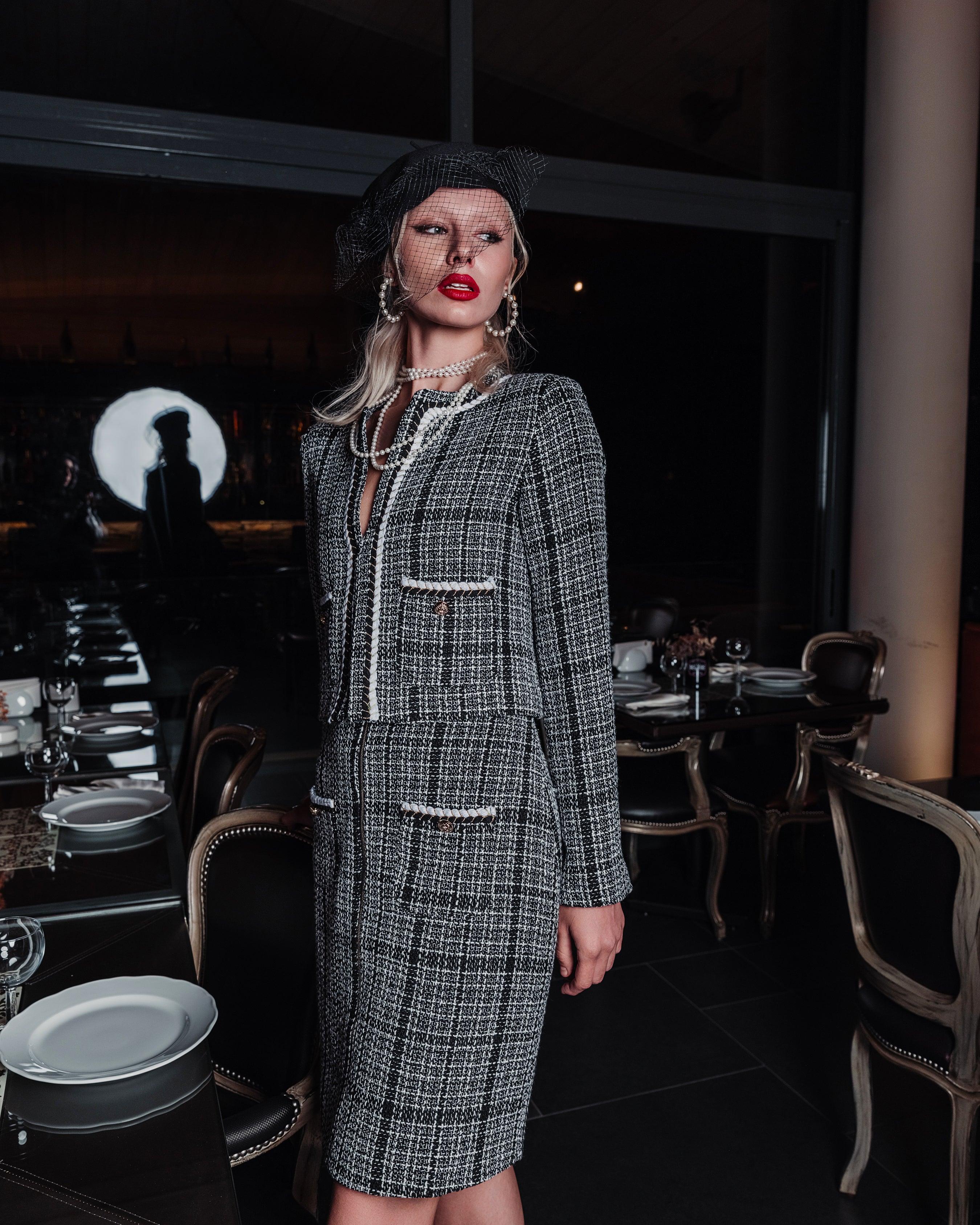 Checked Tweed Jacket and Skirt Suit