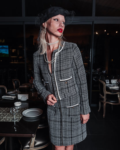 Checked Tweed Jacket and Skirt Suit