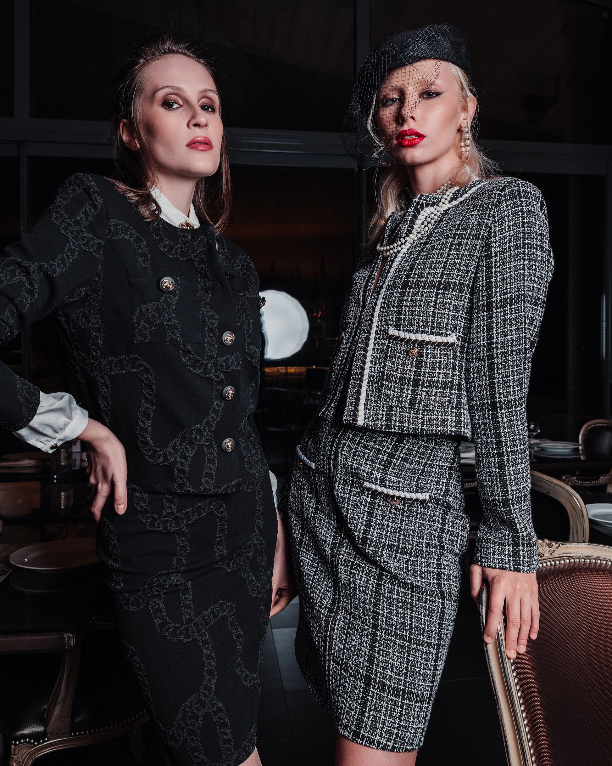Checked Tweed Jacket and Skirt Suit