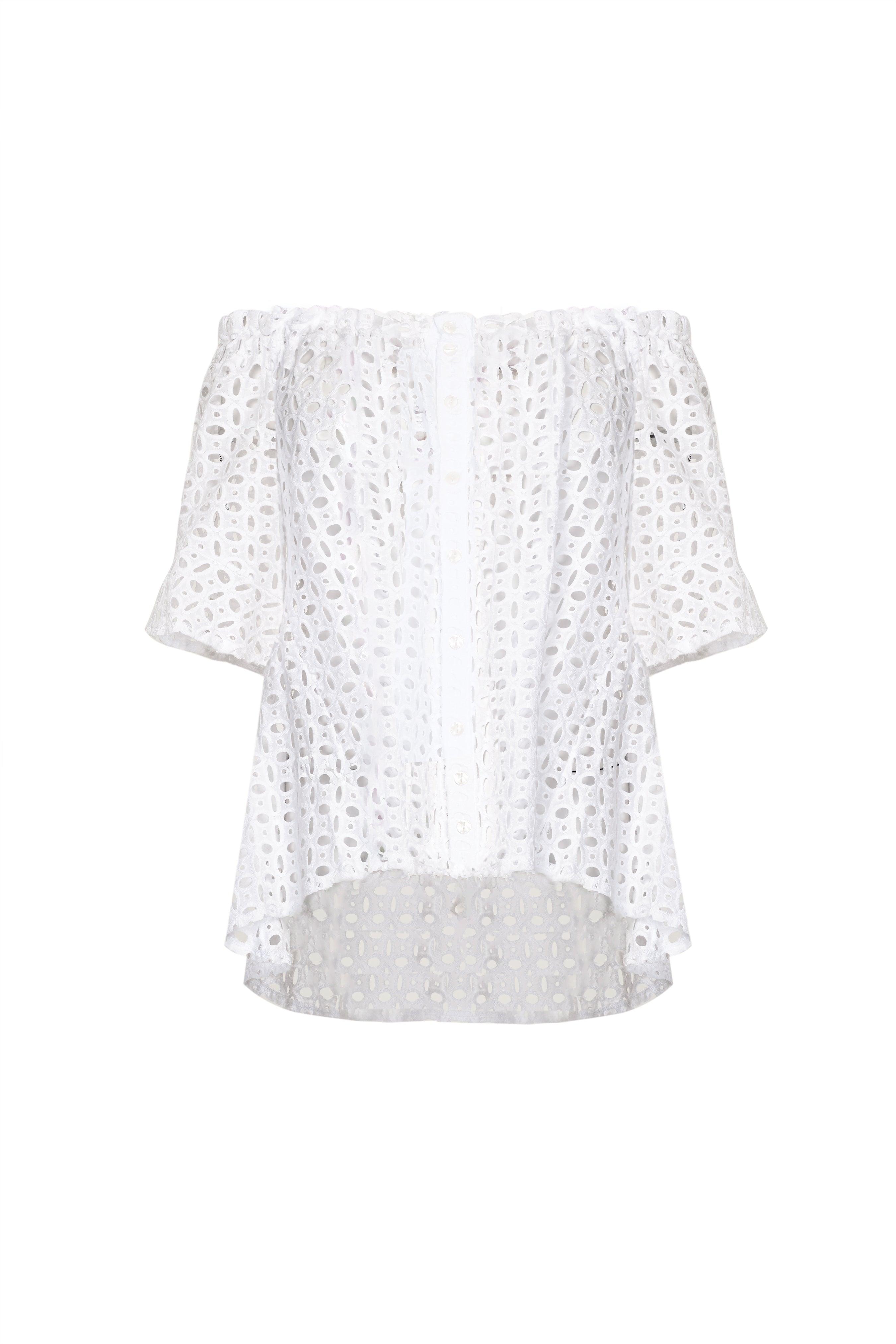 Eyelet Button-Down Top