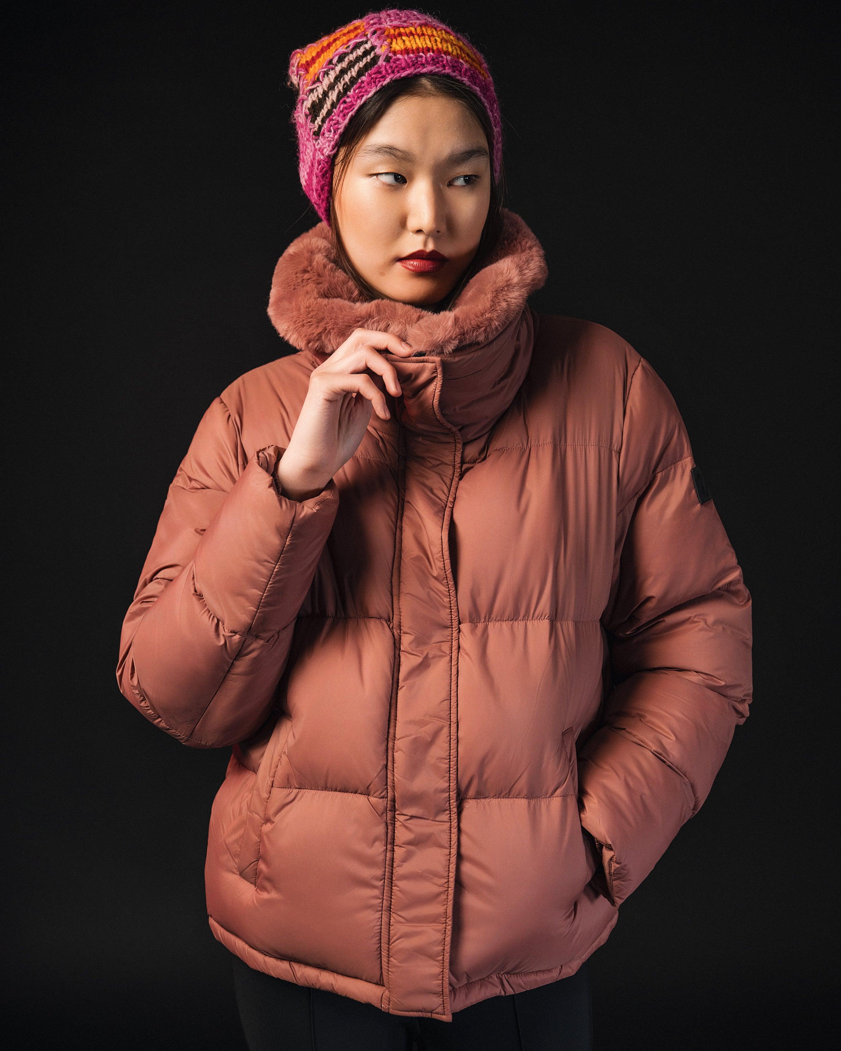 Quilted Puffer Jacket with Fur Collar