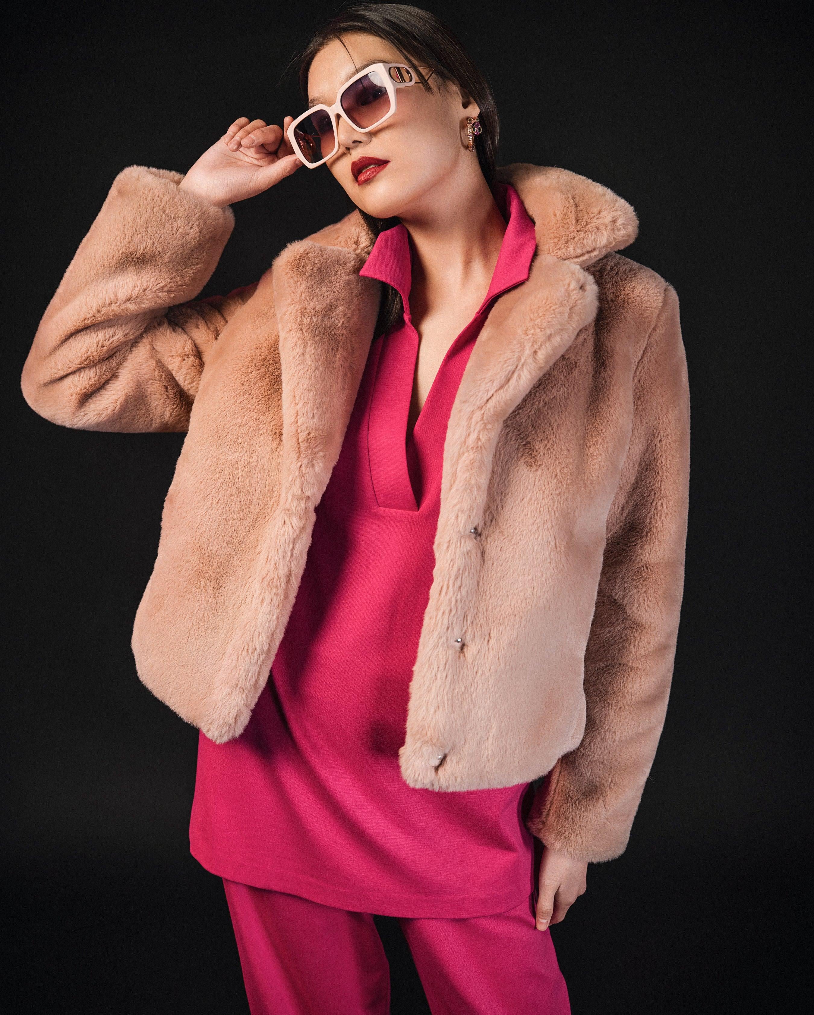 Classic Faux-Fur Coat with Notch Lapel