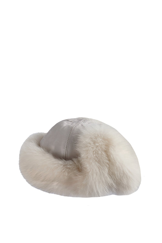 Fur Leather Trapper Hat with Fastened Ear Flaps