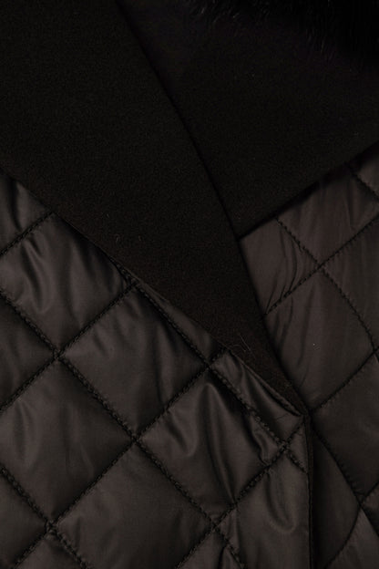 Diamond Pattern Trench Coat with Fur Trim