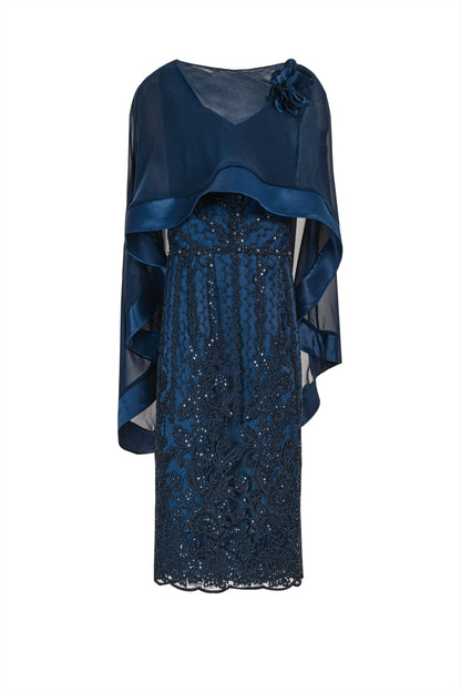 Lace Midi Dress with Cape