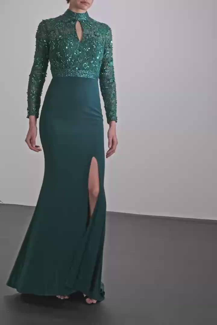 Green Sequin Flare Dress