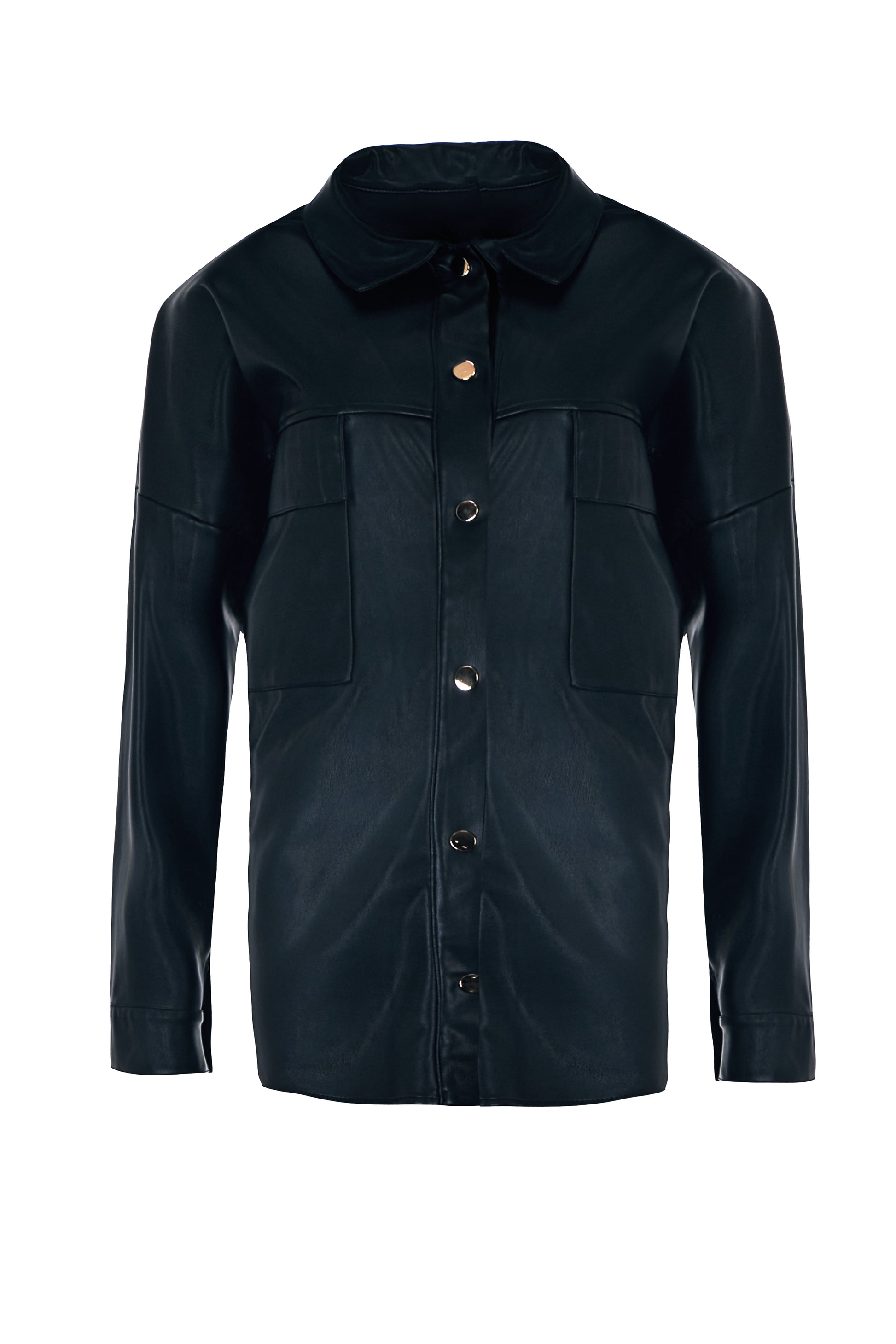 Leather Collared Long Sleeve Shirt Jacket
