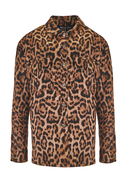 Leopard Collared Long Sleeve Shirt Jacket
