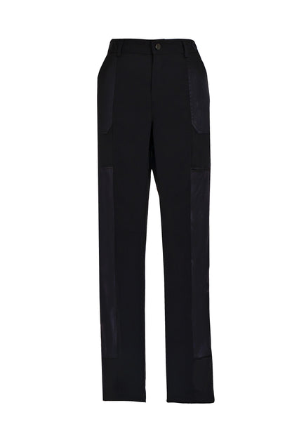Black Contrast Paneled Zip Front Top and Pant with Tie Belt