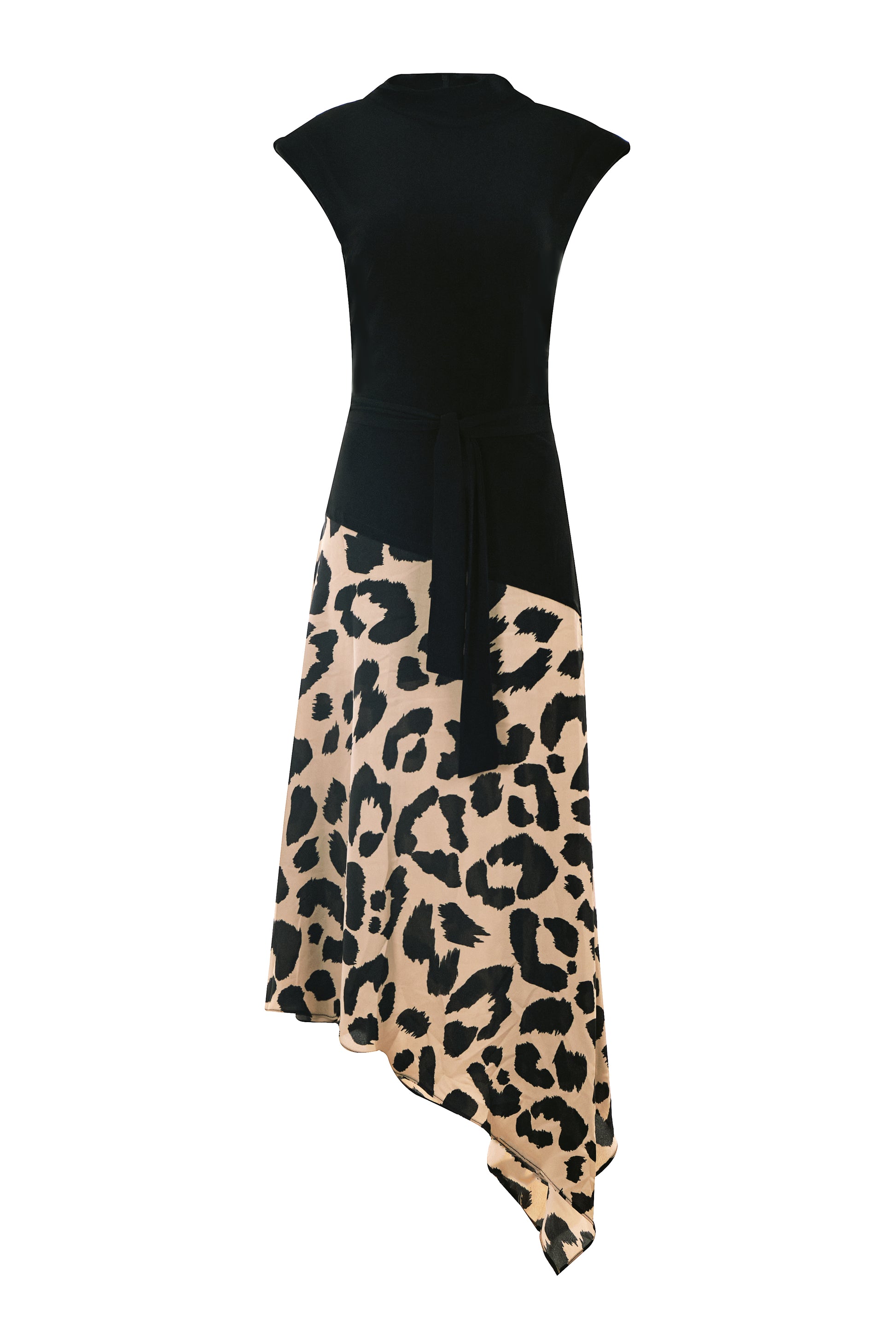 Black Leopard Dress with Tie Belt
