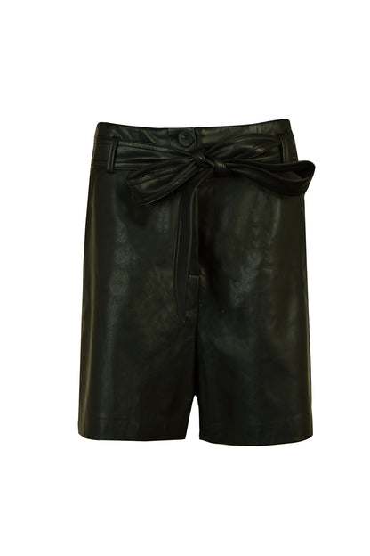 Leather Shorts with Tie-Belt